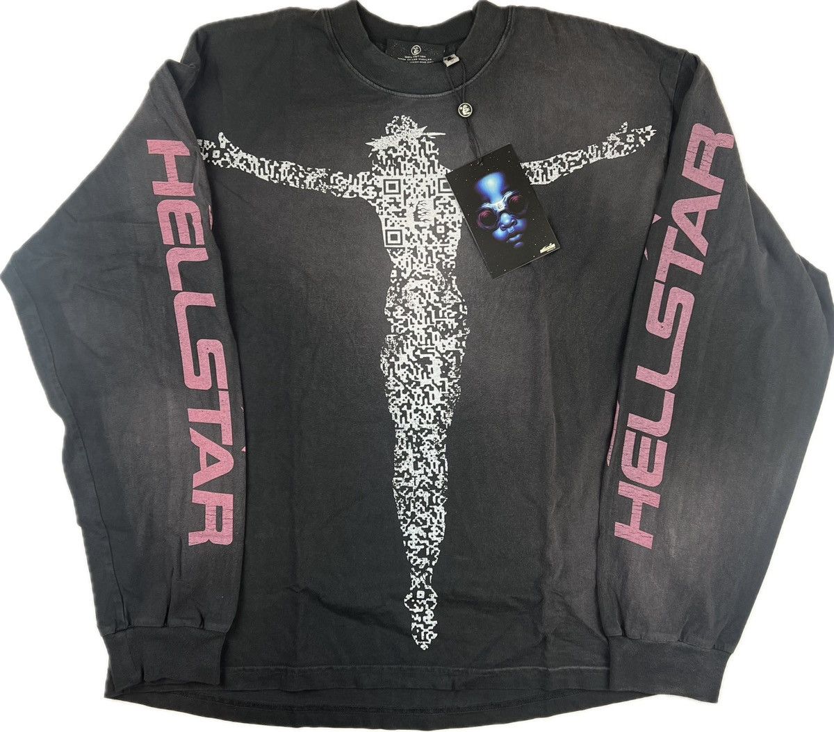 image of Hellstar Qr Code Long Sleeve T-Shirt in Black, Men's (Size Large)