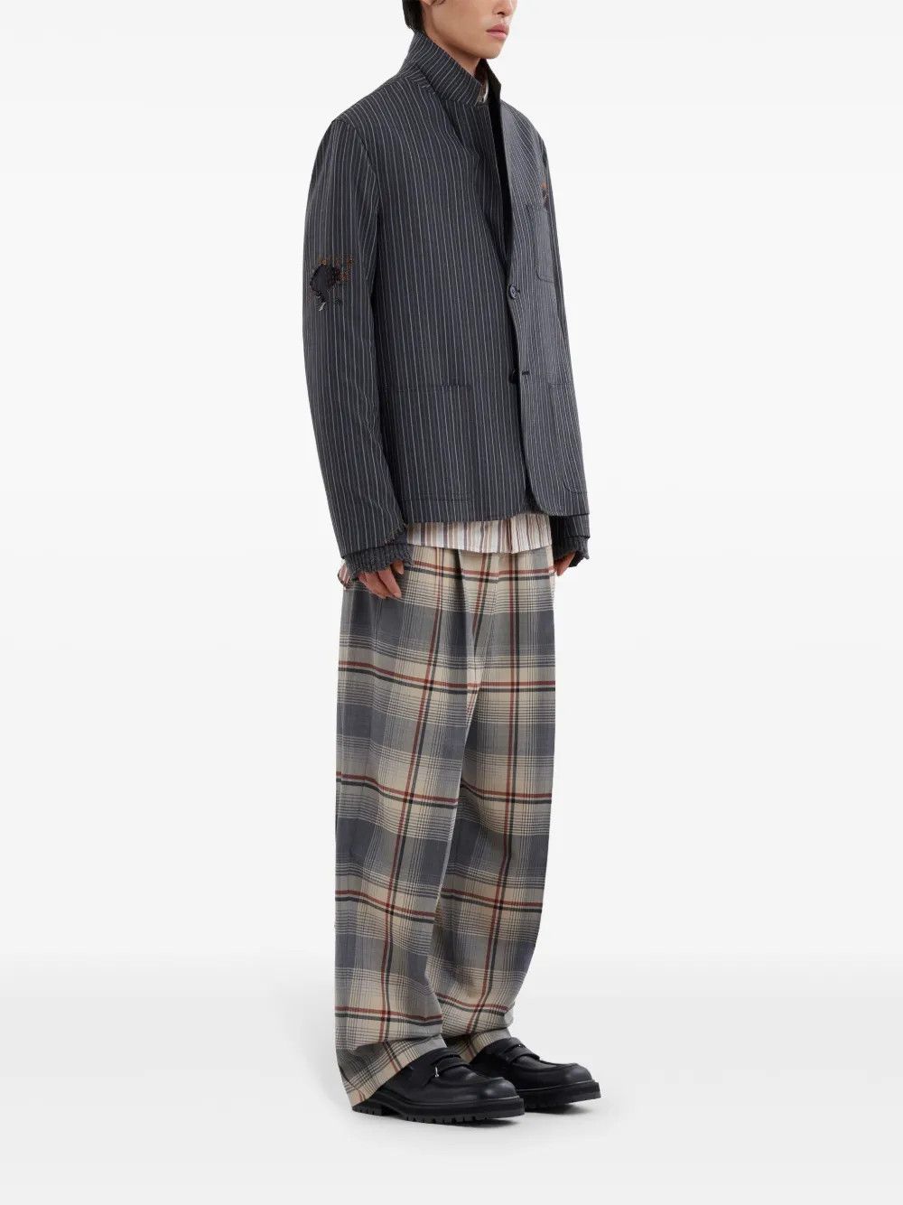 Marni o1w1db11125 Distressed Effect Striped Jacket in Black/Grey Size US S / EU 44-46 / 1 - 3 Thumbnail