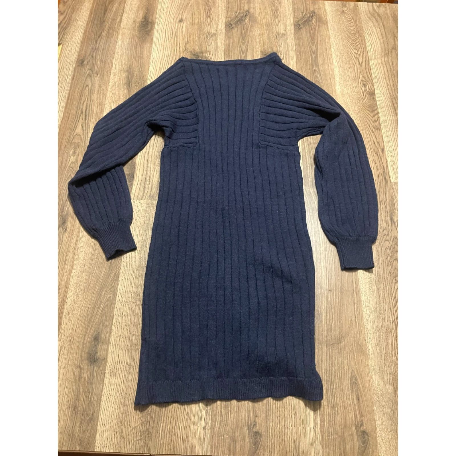 Vintage Pretty Garden Dress Womens Size Small Blue Long Sleeve Rib Sweater Dress Size S / US 4 / IT 40 - 2 Thumbnail