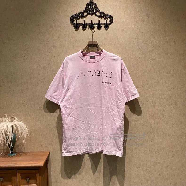 Balenciaga Balenciaga Pink and White Graffiti Letter Logo Short Sleev Size US M / EU 48-50 / 2 - 1 Thumbnail
