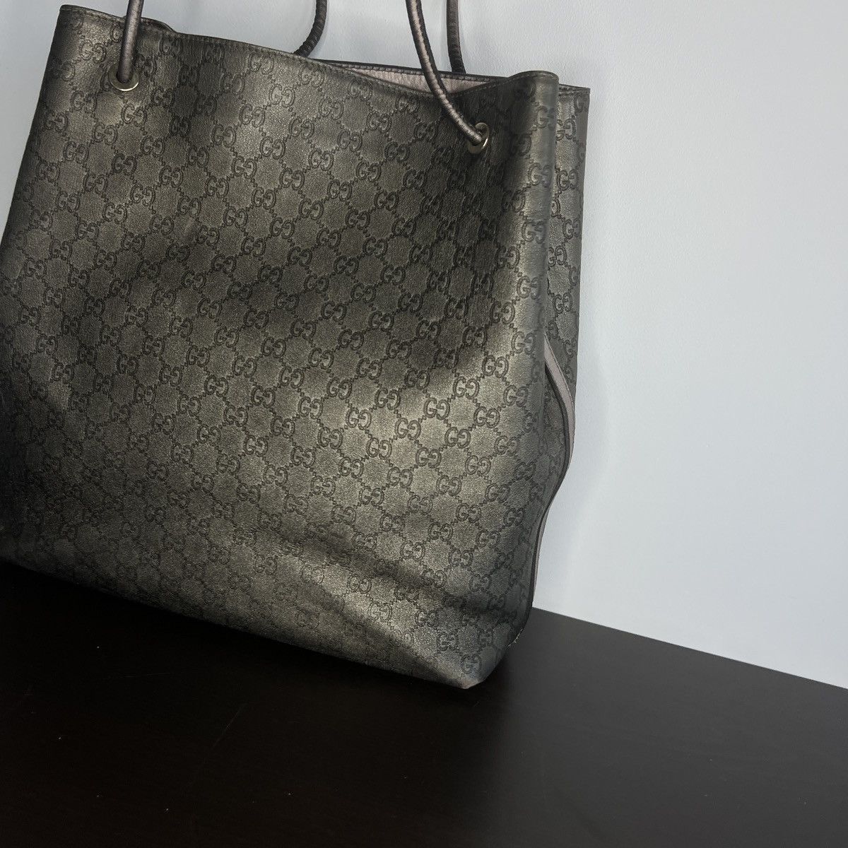Gucci Vintage Gucci Monogram Tote Shoulder Bag Leather Beige Y2K Size ONE SIZE - 5 Thumbnail
