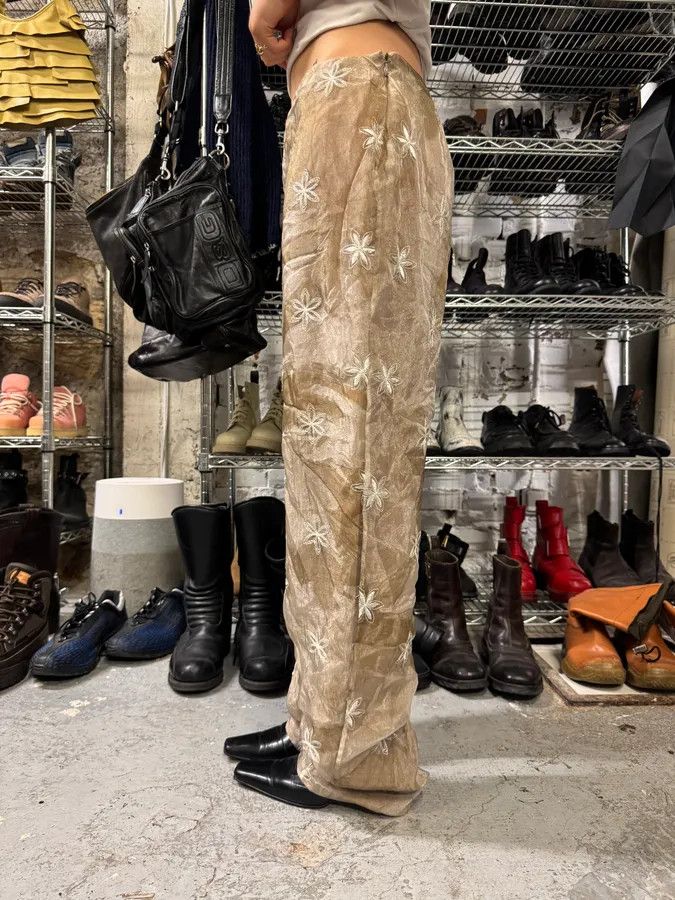 Emporio Armani × Vintage 1990s Emporio Armani Beige Mesh Star Pants Size 28" / US 6 / IT 42 - 4 Thumbnail
