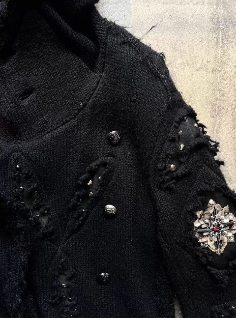Other Kohshin Satoh 80s Studded Patchwork Lapel Knit Cardigan Size US XS / EU 42 / 0 - 6 Thumbnail