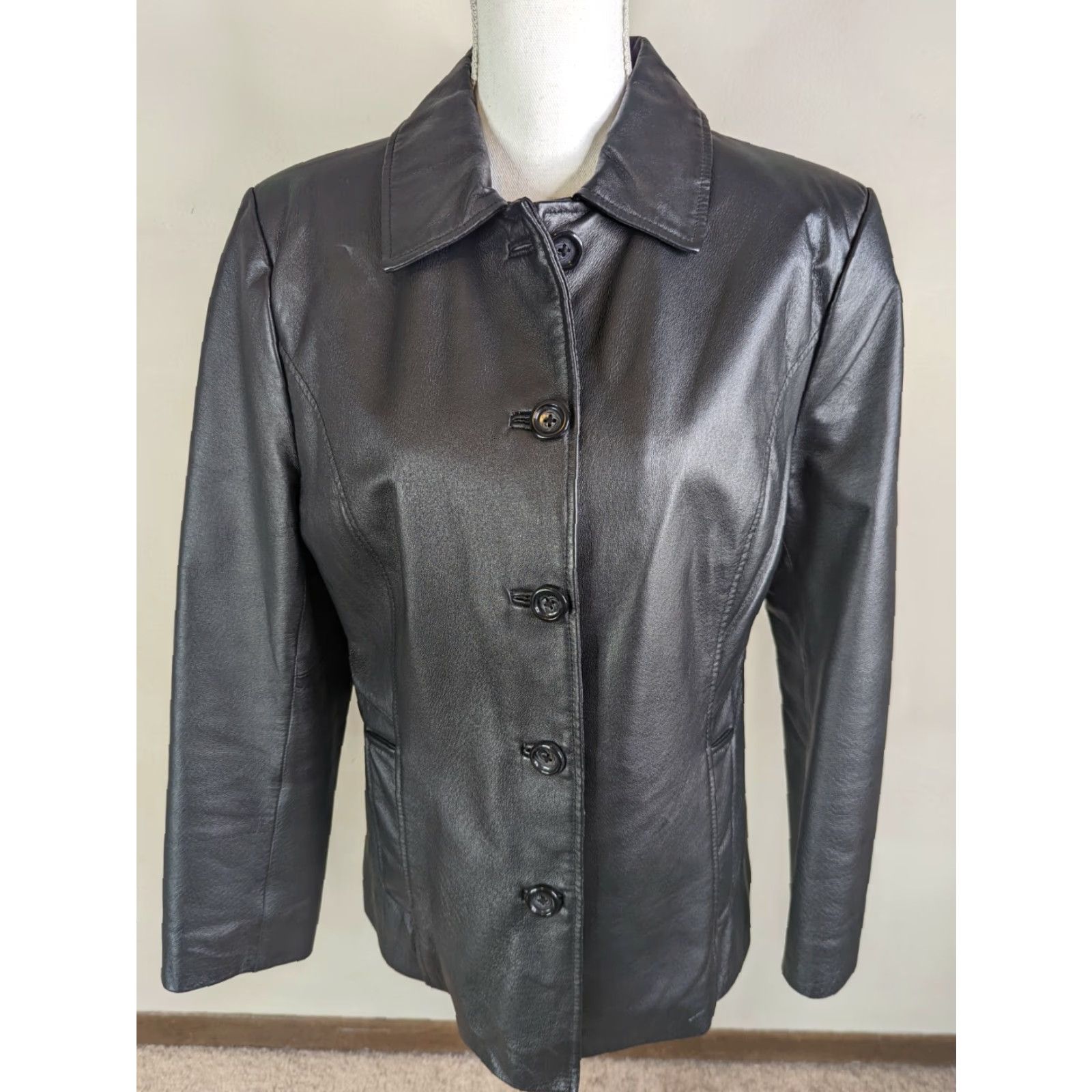 Vintage Vtg 00s Y2K Bomber Moto Motorcycle Biker Black Leather Jacket Women's Medium Jacket Size M / US 6-8 / IT 42-44 - 4 Thumbnail