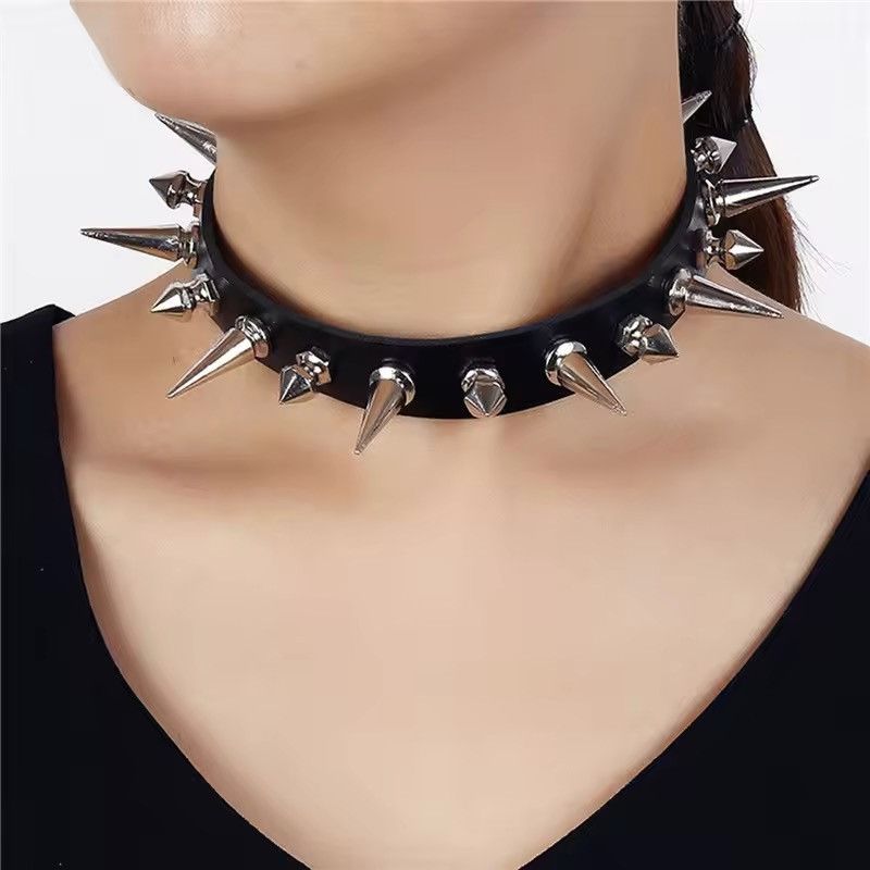 Jewelry Long Spike Choker Leather Collar Size ONE SIZE - 1 Thumbnail