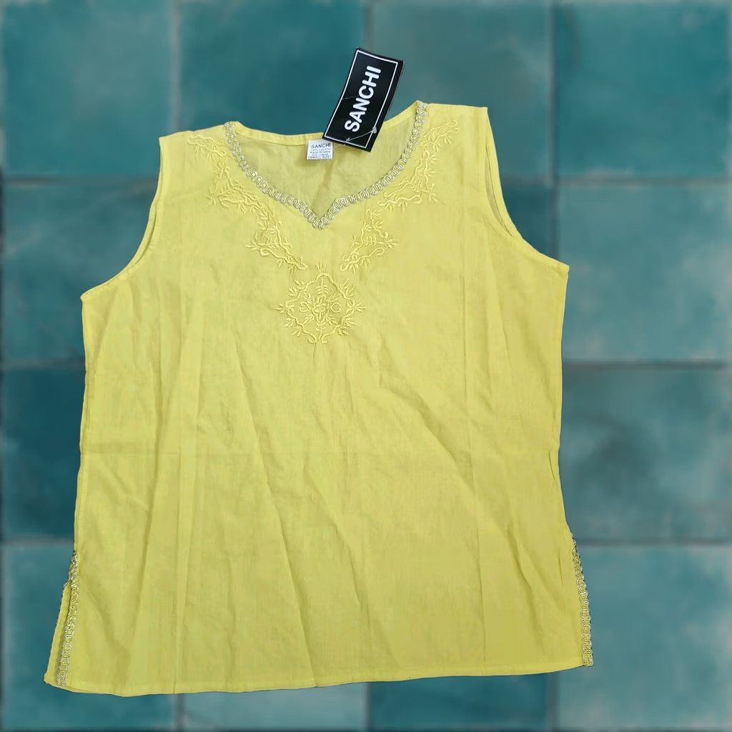 Vintage Sanchi Blouse Womens Size S Yellow Sleeveless Embroidered Cotton Pullover Basic Shirt/Top - Regular Fit, Solid, Summer Spring Fall - India Size S / US 4 / IT 40 - 1 Thumbnail
