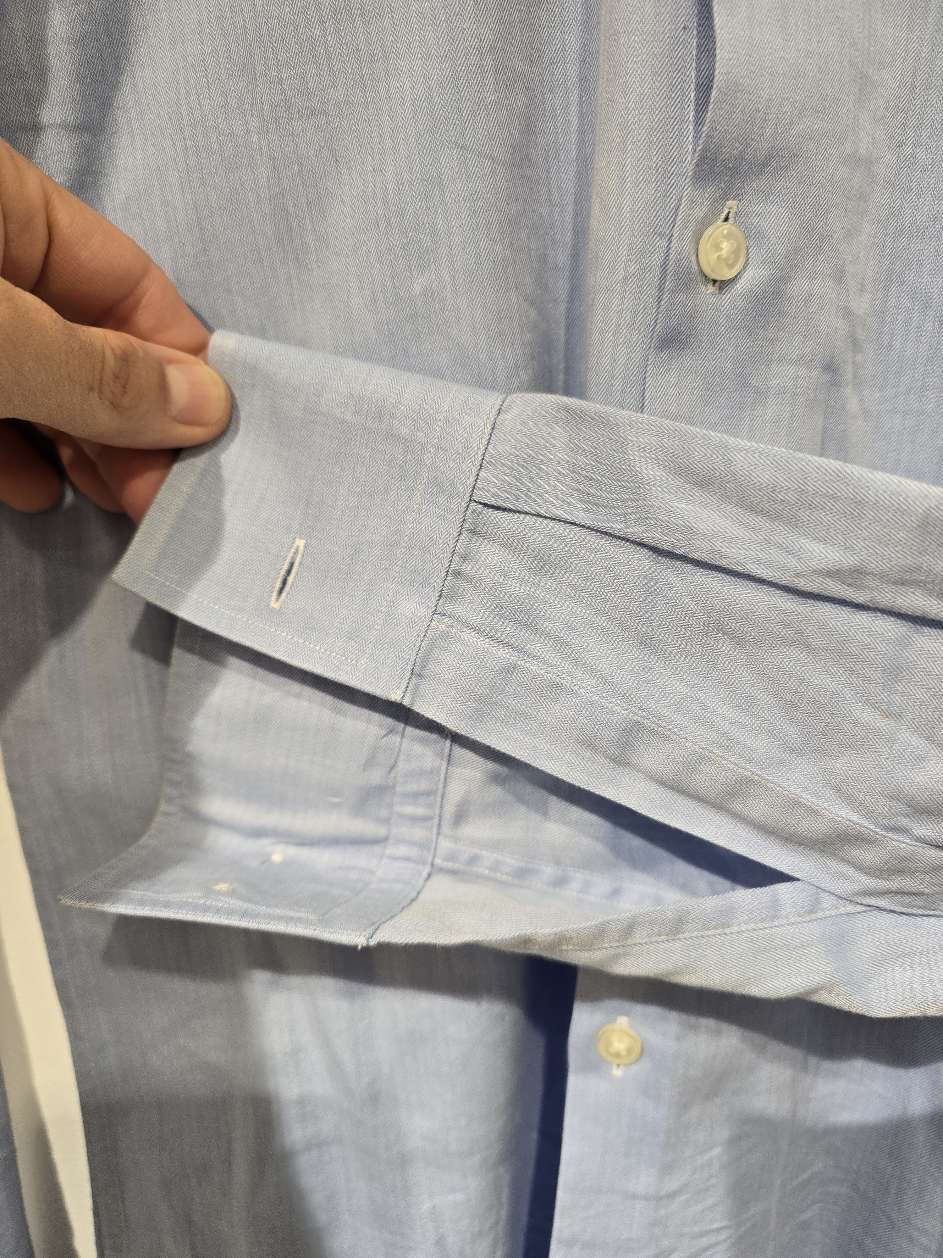 Hugo Boss Hugo Boss Light Blue Herringbone Dress Shirt Size US S / EU 44-46 / 1 - 4 Thumbnail