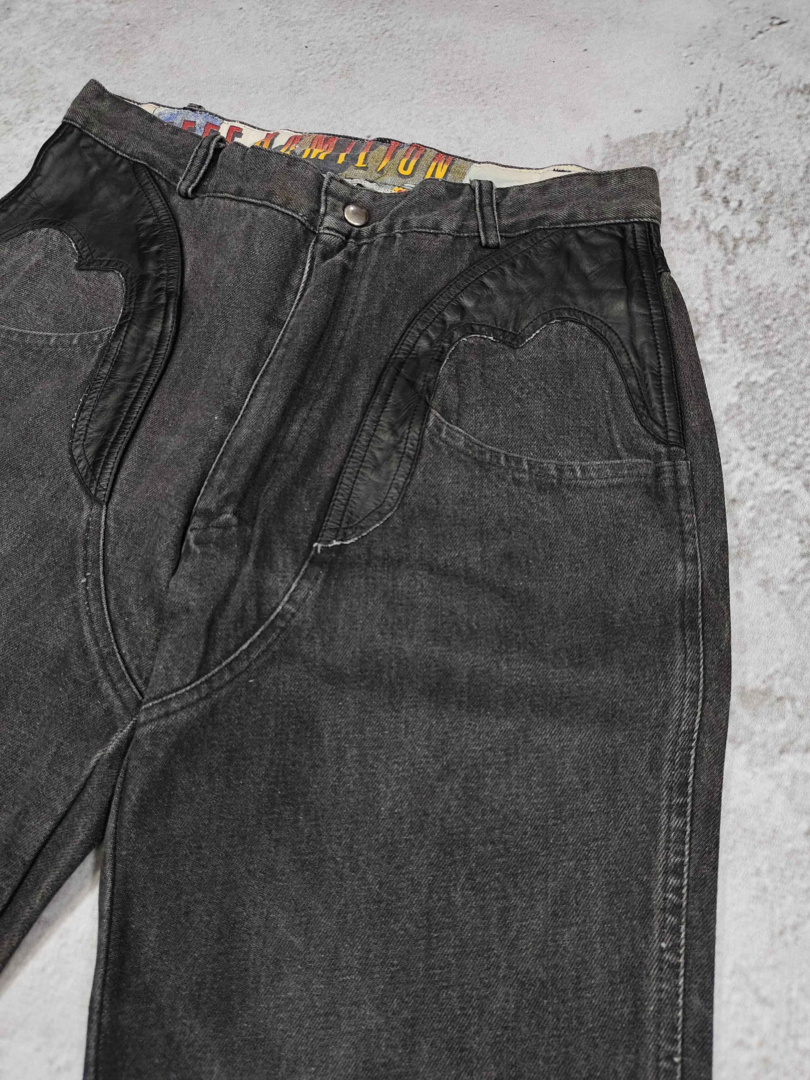 Jeff Hamilton 80s Jeff Hamilton- Archive Rocker Grunge Leather Trim Jeans Size US 31 - 3 Thumbnail