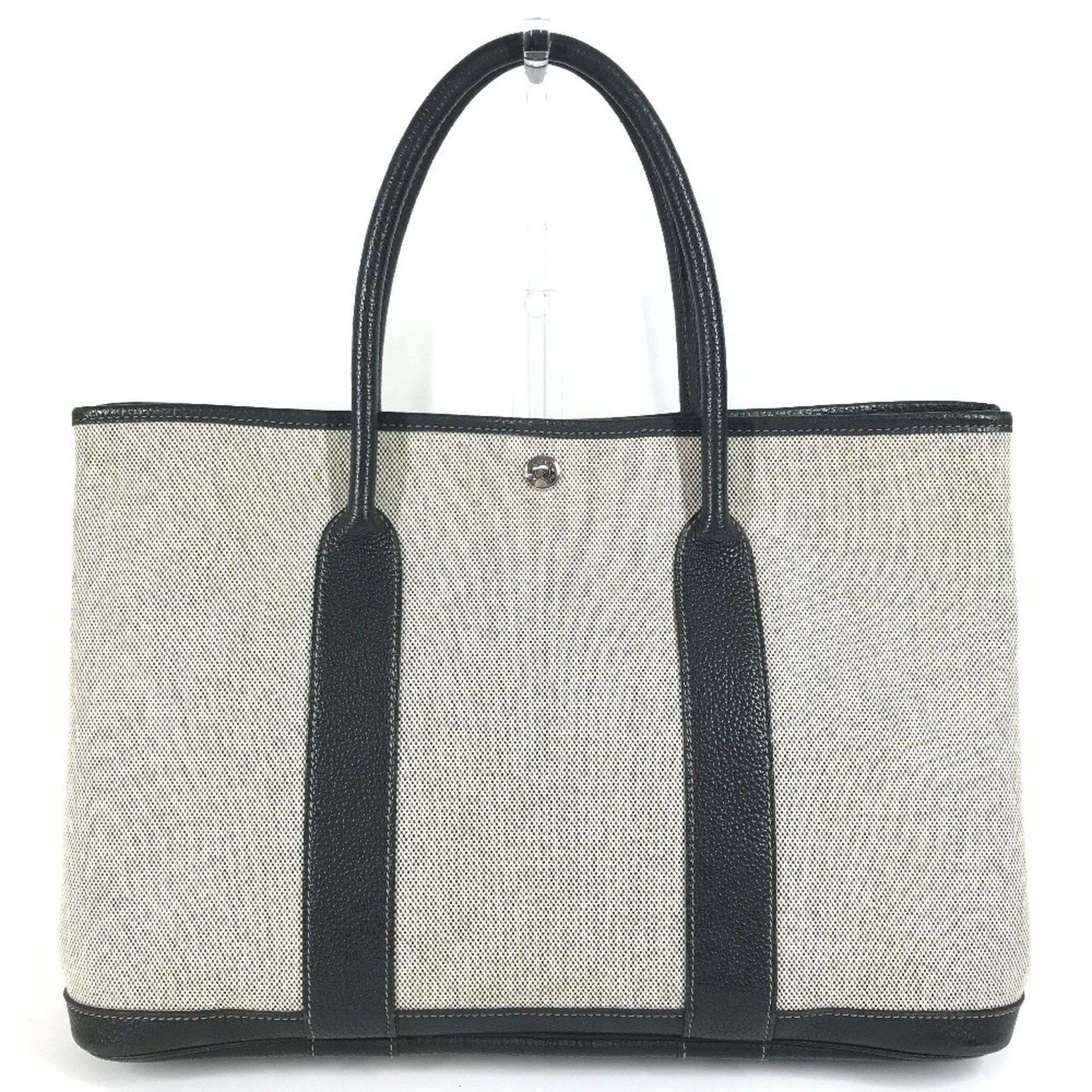 HERMES Garden Party PM Toile H Leather Handbag/Tote Bag Black Women's