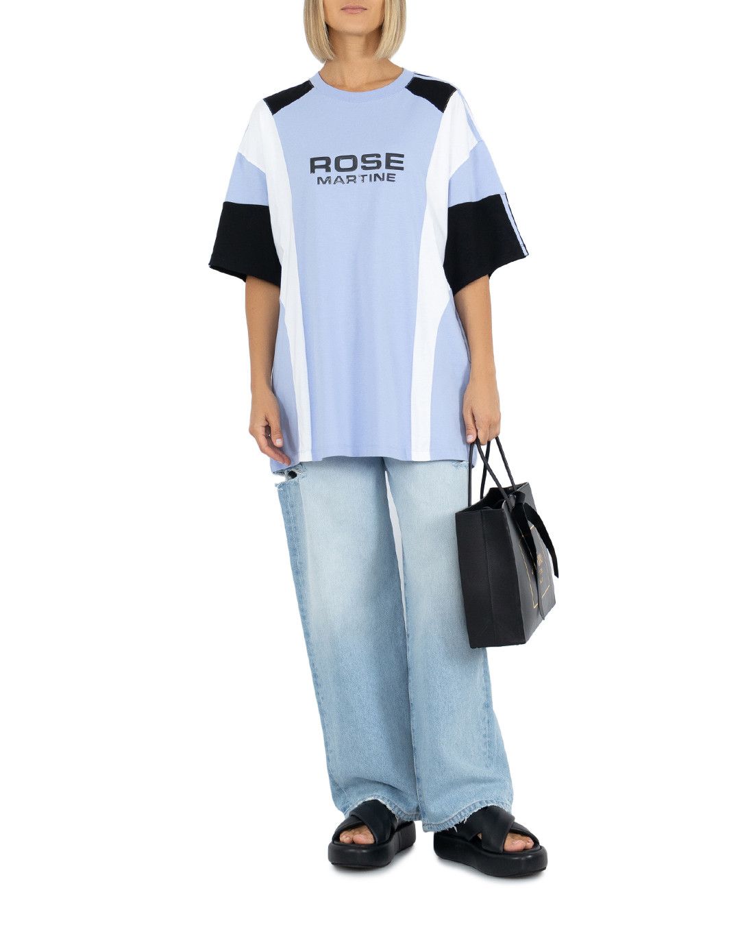 Blue Panelled Logo Oversized T-Shirt