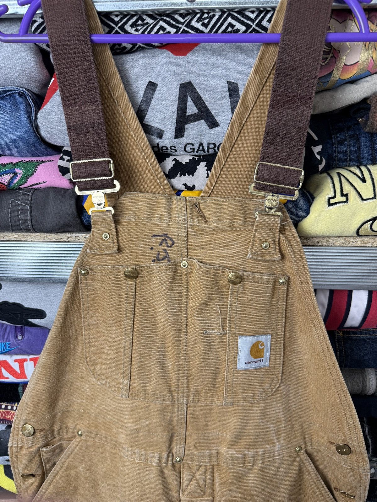 Carhartt Vintage 90s Carhartt Overalls Tan Cotton Canvas Baggy Wide Size US 34 / EU 50 - 4 Thumbnail