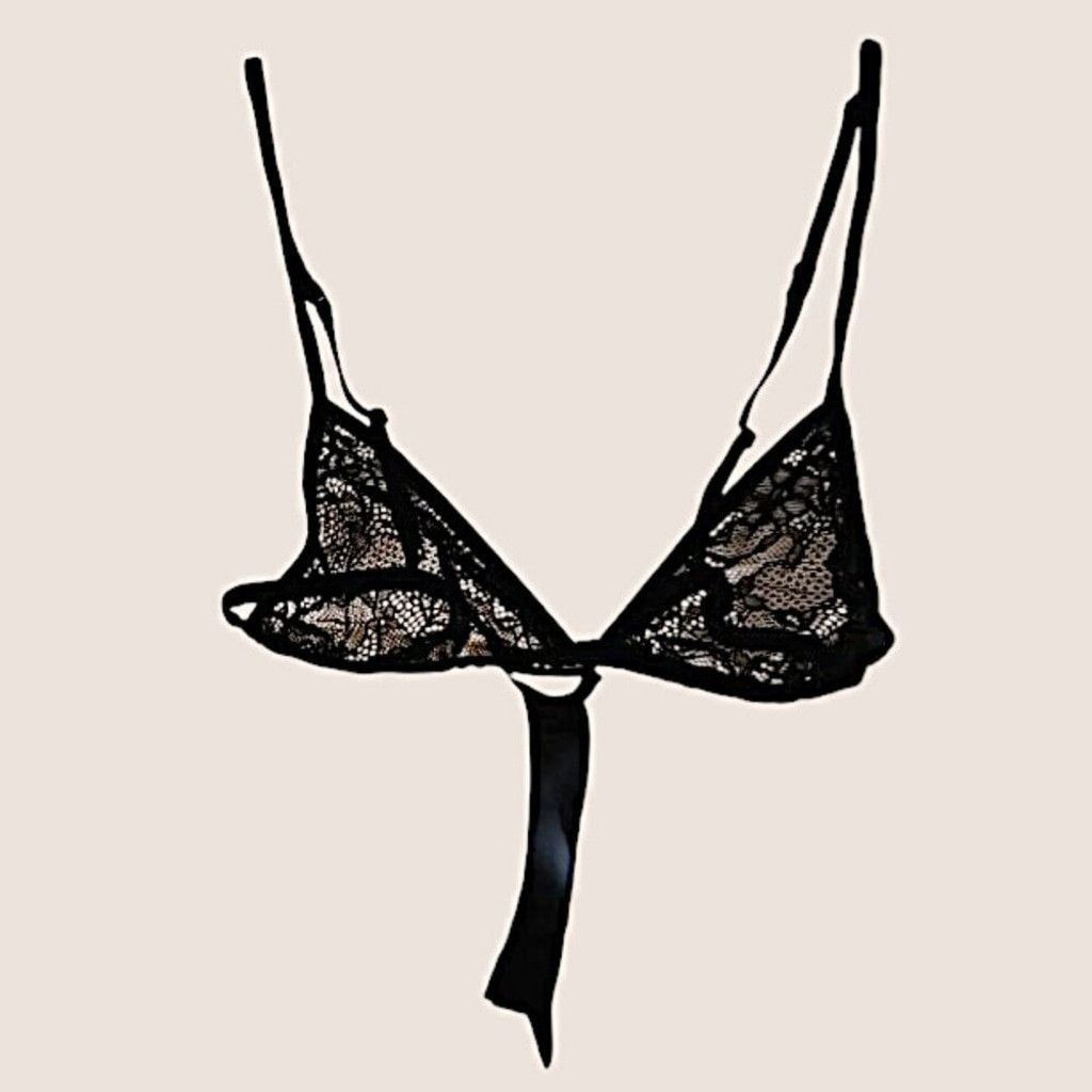 Zara NWT Zara Black Satin Lace Triangle Bra Adjustable Straps Size ONE SIZE - 2 Thumbnail