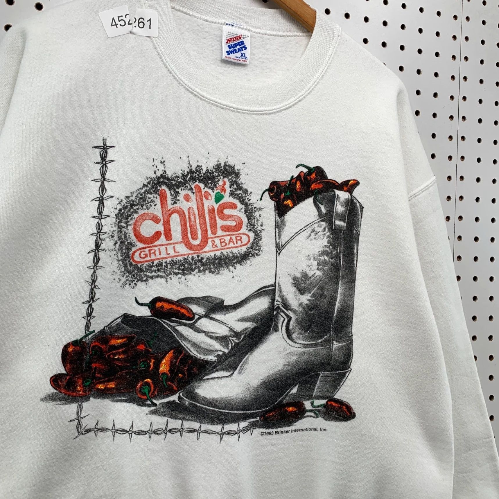 Jerzees VINTAGE Jerzees Sweatshirt Mens XL White Bar Grill Cowboy Boot 90s Made USA Size US XL / EU 56 / 4 - 6 Thumbnail