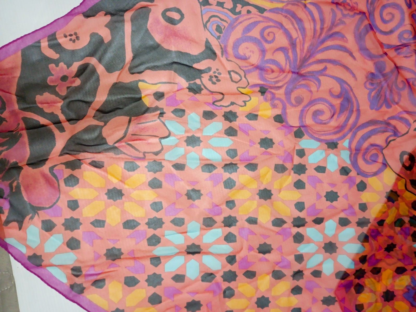 Lui di Lancetti LANCETTI Italy Floral Flowers Woman Orange Pink Scarf Size ONE SIZE - 6 Thumbnail