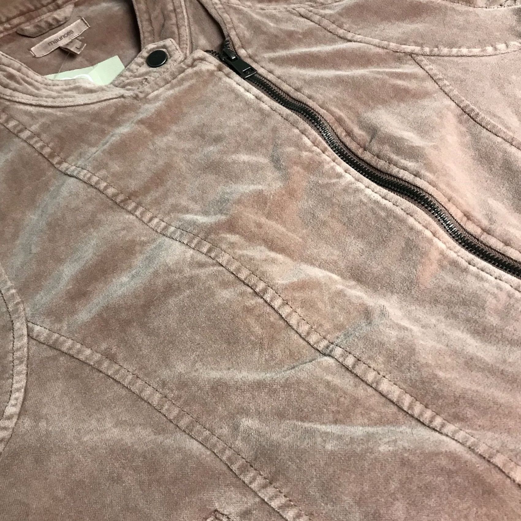 Vintage Maurices Women Rosy Brown Velvet Cropped Asymmetrical Zip Moto Jacket L Size L / US 10 / IT 46 - 4 Thumbnail