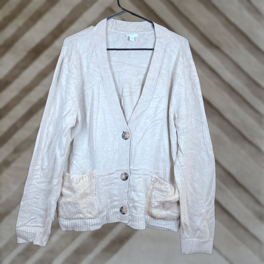 J. Jill J Jill Womens Cardigan Sweater Beige V-Neck Button Front Long Sleeve Large Size L Size L / US 10 / IT 46 - 1 Thumbnail
