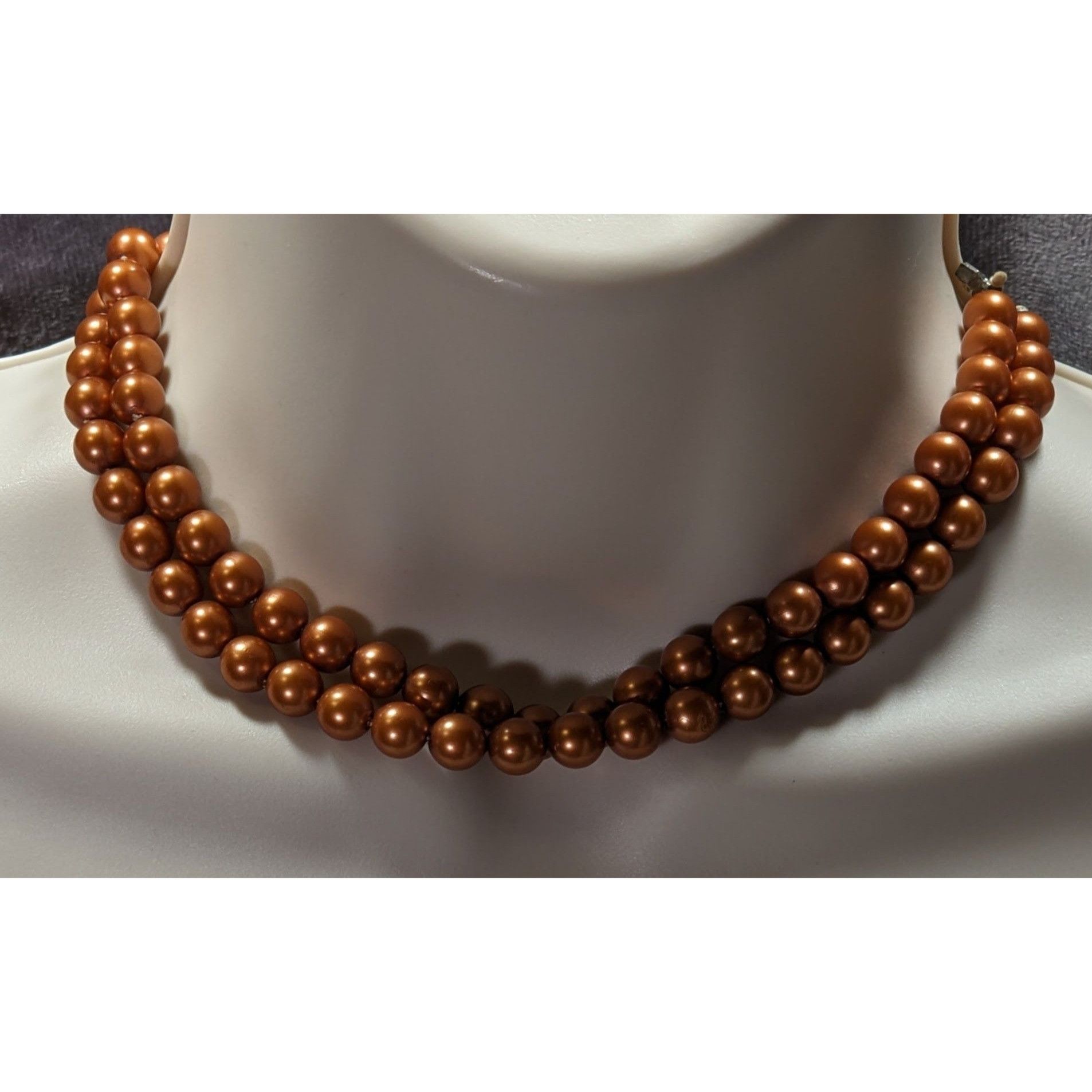 Other Vintage Glam Copper Tone Dual Strand Faux Pearl Beaded Neckl Size ONE SIZE - 1 Thumbnail