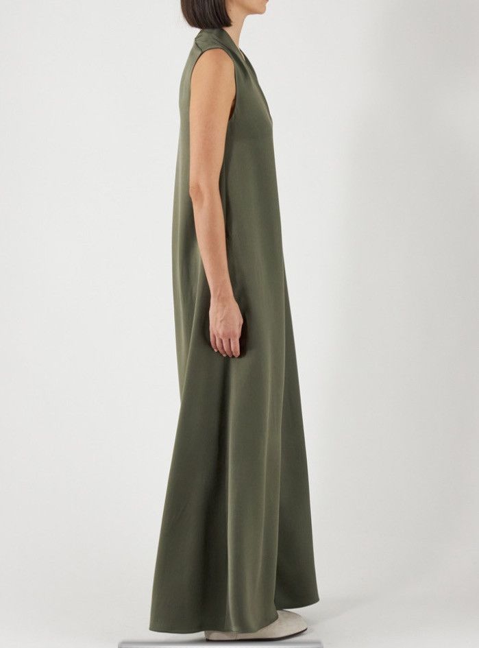 Loro Piana o1srvl11e1124 Elegant Long Satin Dress in Military Green Size M / US 6-8 / IT 42-44 - 3 Thumbnail