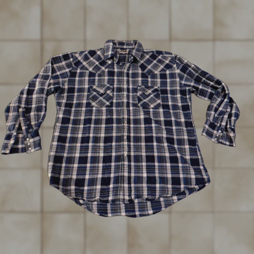 Vintage VINTAGE Ely Cattleman Shirt Mens XLT Blue Plaid Western Pearl Snap Size US XL / EU 56 / 4 - 1 Thumbnail