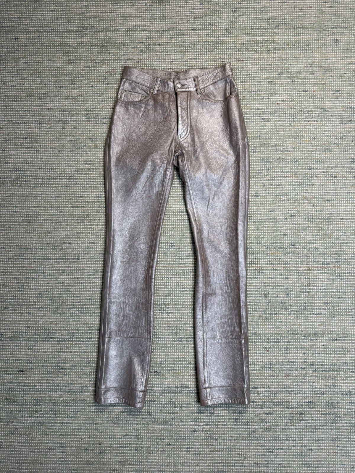 Helmut Lang Rare 1999 Helmut Lang Astro Silver Leather Pants Size 27 Size 27" / US 4 / IT 40 - 1 Thumbnail