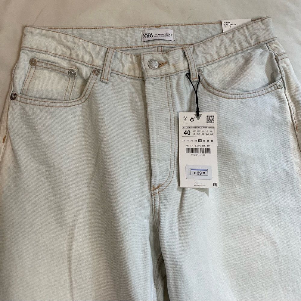 Zara NWT New Zara High Rise Full Length Button Fly Straight Jean Size 30" / US 8 / IT 44 - 6 Thumbnail