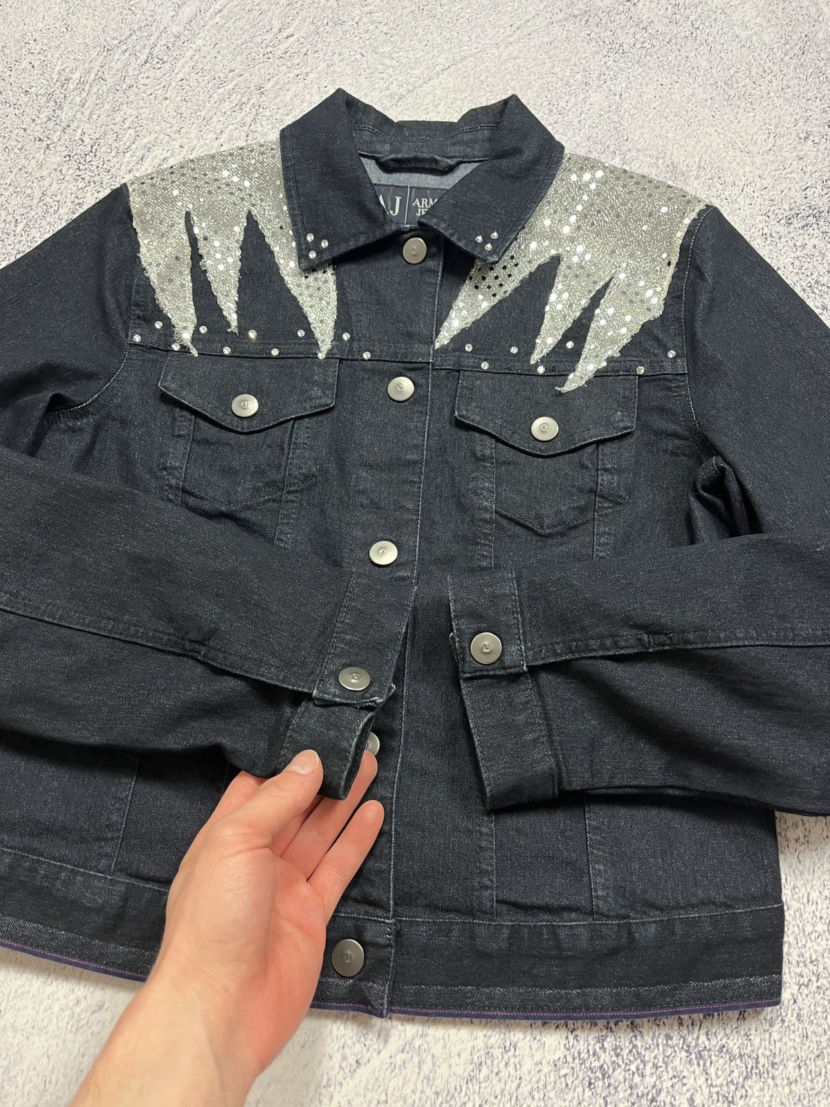 Giorgio Armani Armani Jeans Rare Design Denim Glittered Trucker Jacket Size M / US 6-8 / IT 42-44 - 20 Thumbnail