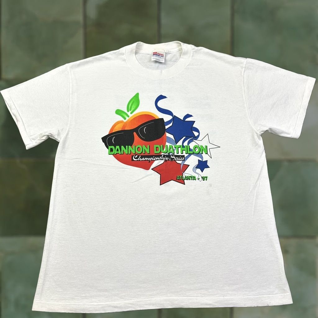 Hanes VINTAGE 90s Atlanta Georgia Graphic T-Shirt Large Hanes Unisex Adult White Crew Neck Short Sleeve 50/50 Single Stitch Duathlon Running Biking USA Size US L / EU 52-54 / 3 - 1 Thumbnail