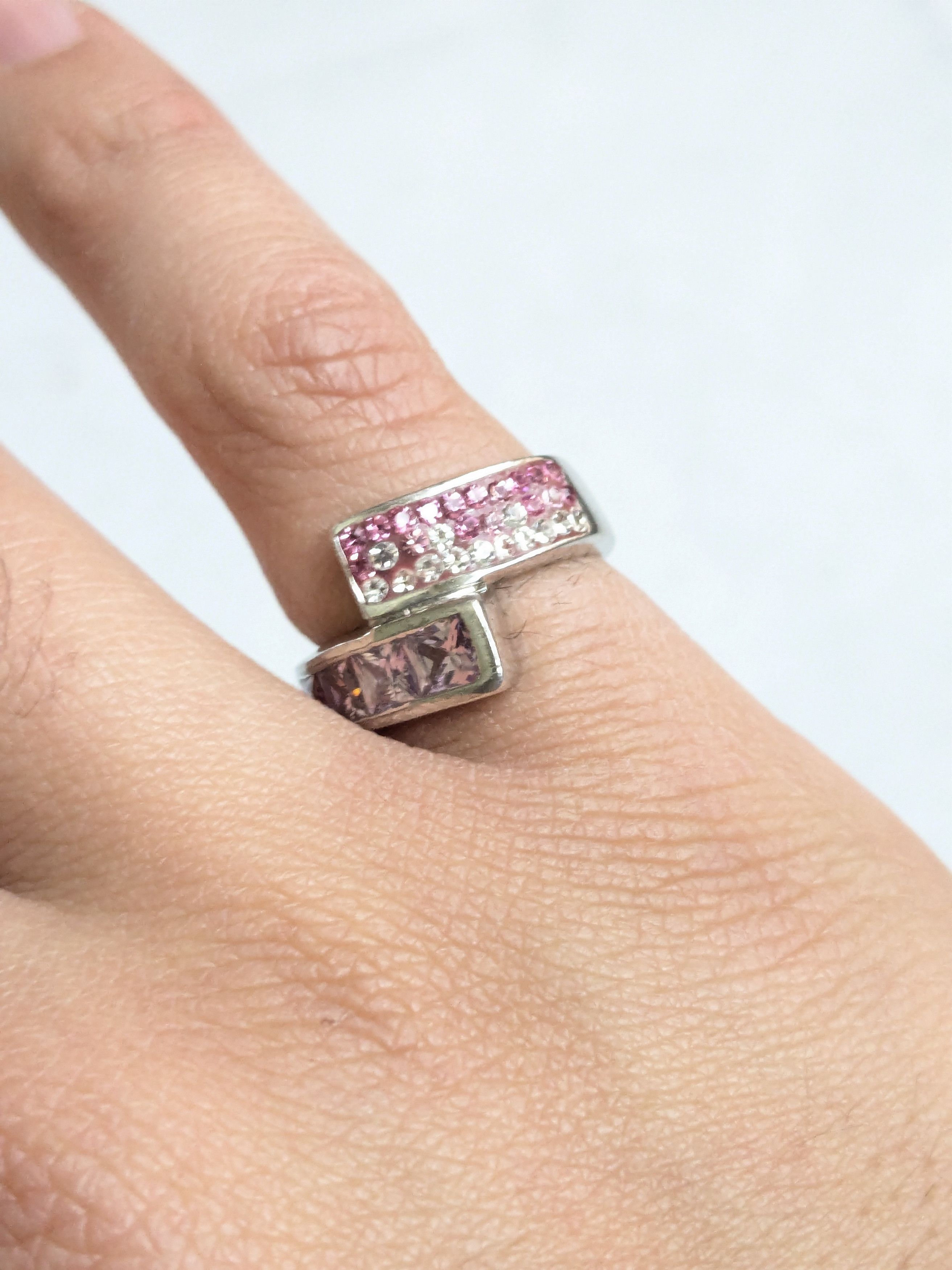 Jewelry Sterling Silver Ring 6.5 Pink Topaz CZ Bypass Size ONE SIZE - 9 Thumbnail