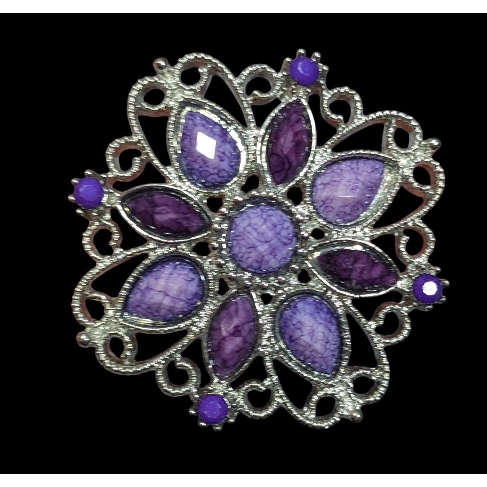 Other Fantasy Chunky Floral Silver Tone Ring With Purple Stones Ad Size ONE SIZE - 2 Thumbnail