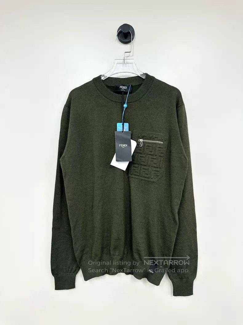 Fendi Fendi Olive Green Pocket Zip Logo Knit Sweater Size US M / EU 48-50 / 2 - 1 Thumbnail