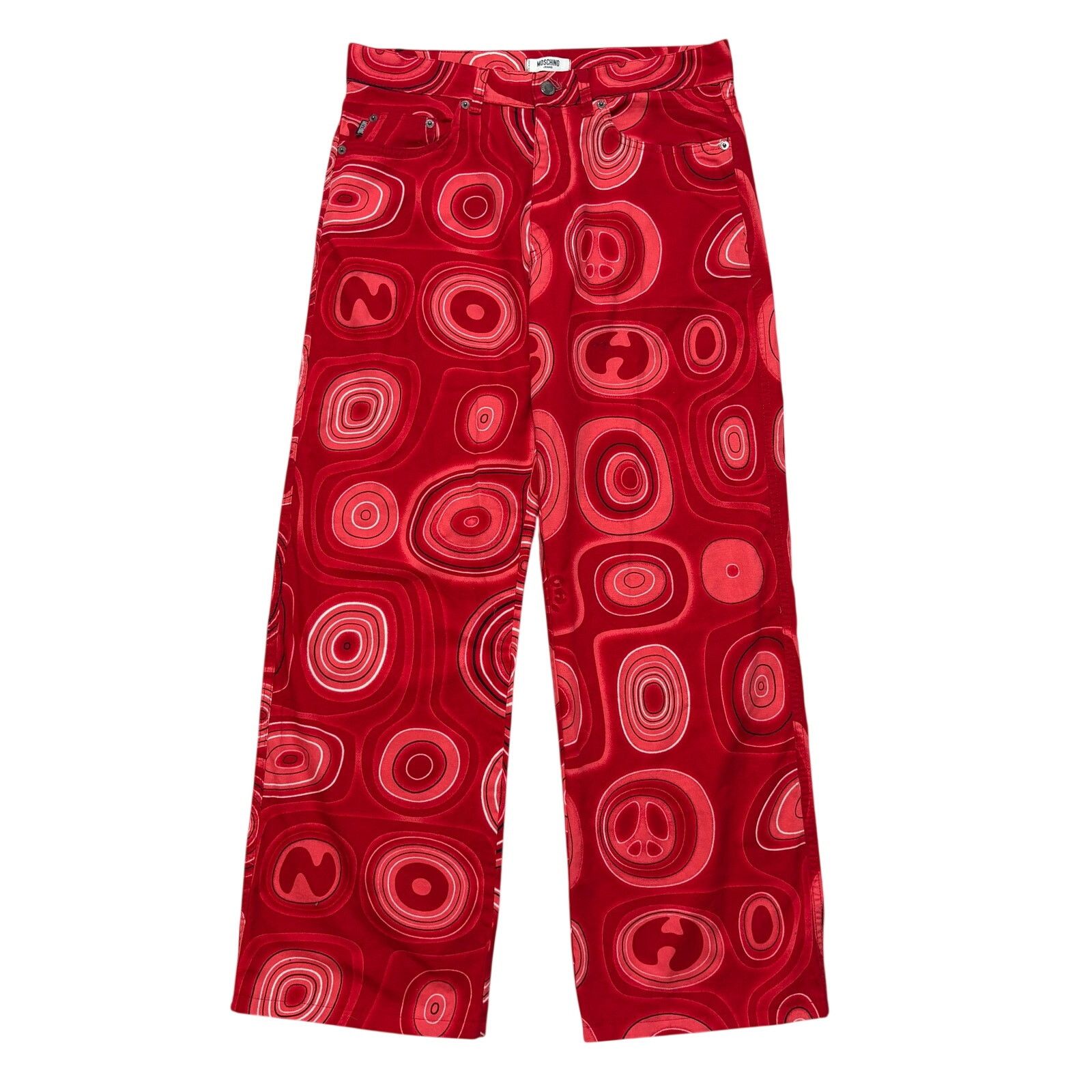 Moschino VTG 90's Red Moschino Peace Sign Jeans Grail SZ 32" Size 32" / US 10 / IT 46 - 1 Thumbnail