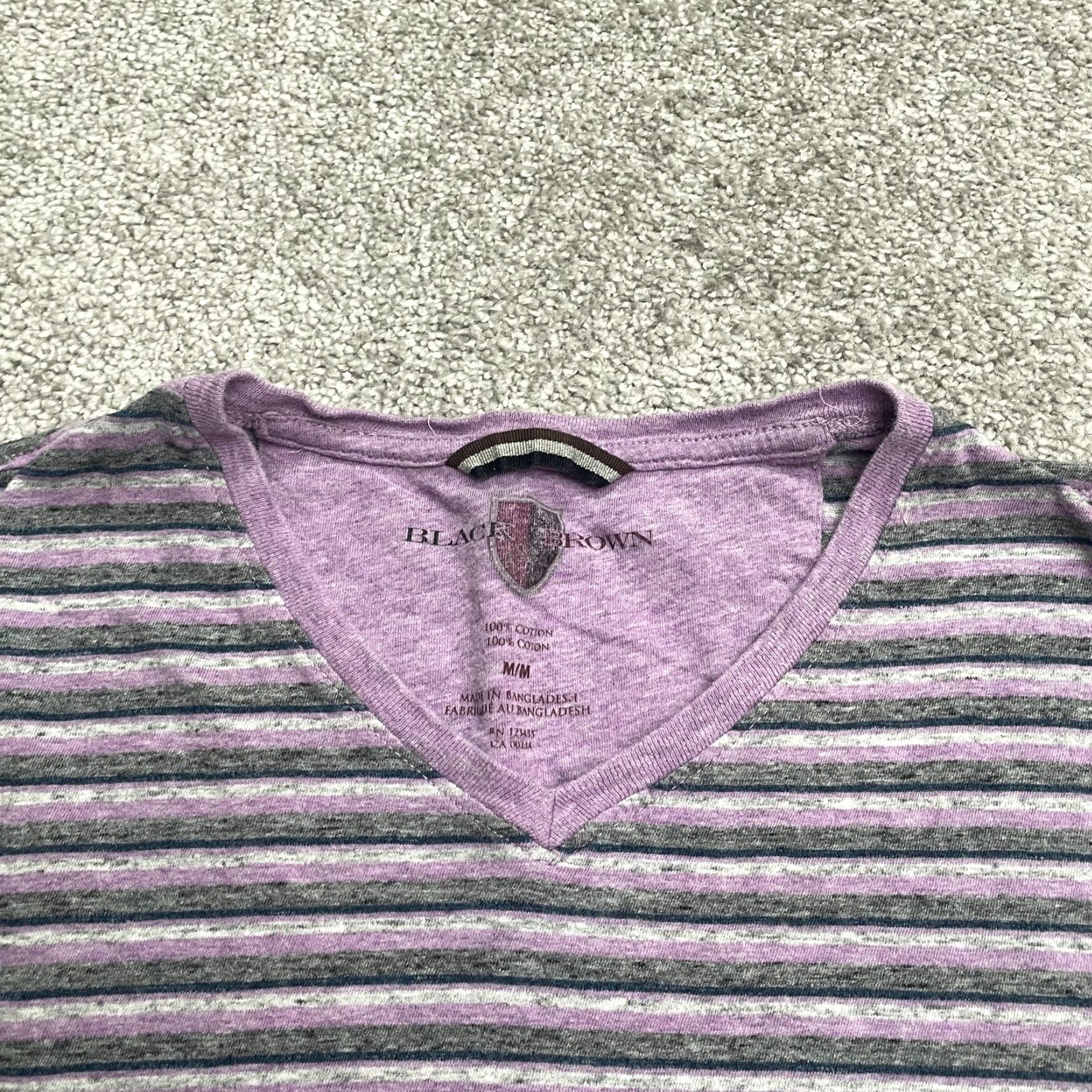 Vintage Black Brown 1826 T-Shirt Mens Medium Purple Gray Stripe V-Neck Cotton Casual Tee Size US M / EU 48-50 / 2 - 4 Thumbnail