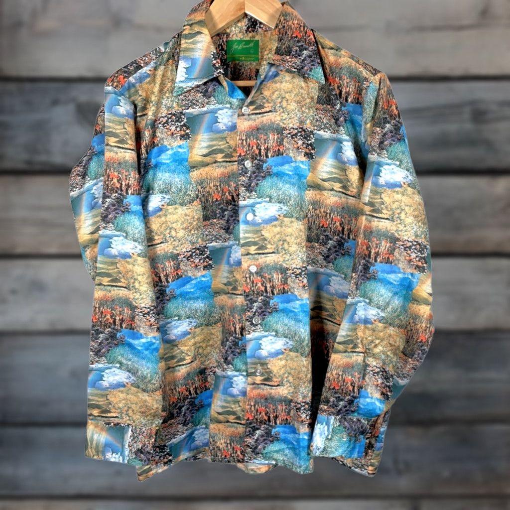 Arrow VINTAGE Arrow Shirt Mens Large 70s Joe Namath Collared Button-Up Blue Geometric Pattern Multi-Theme Nature Motif Size US L / EU 52-54 / 3 - 1 Thumbnail