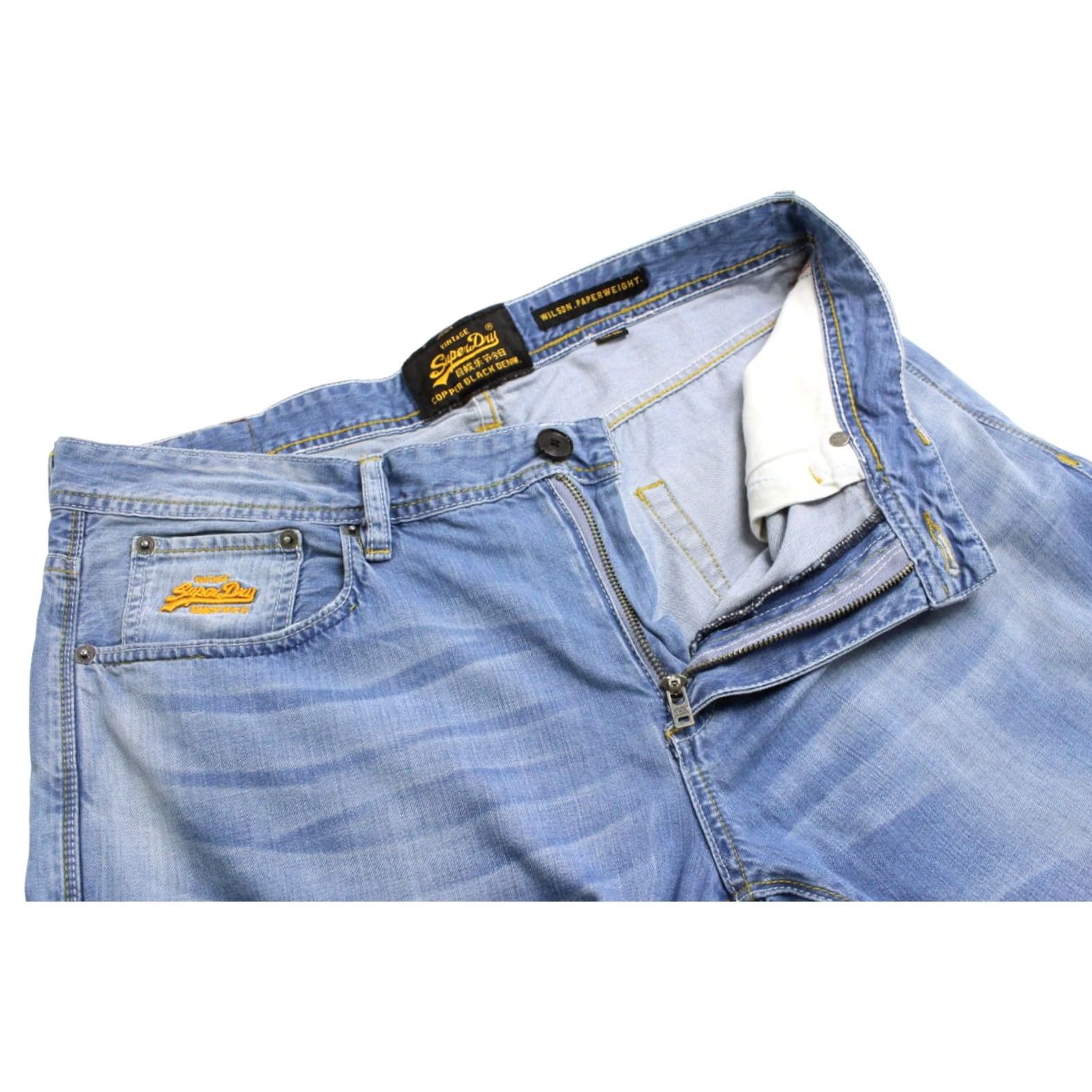 Superdry SUPERDRY Wilson Paperweight Jeans Men's W34/L32 Whiskers Faded Blue Denim Slim Size US 34 / EU 50 - 4 Thumbnail