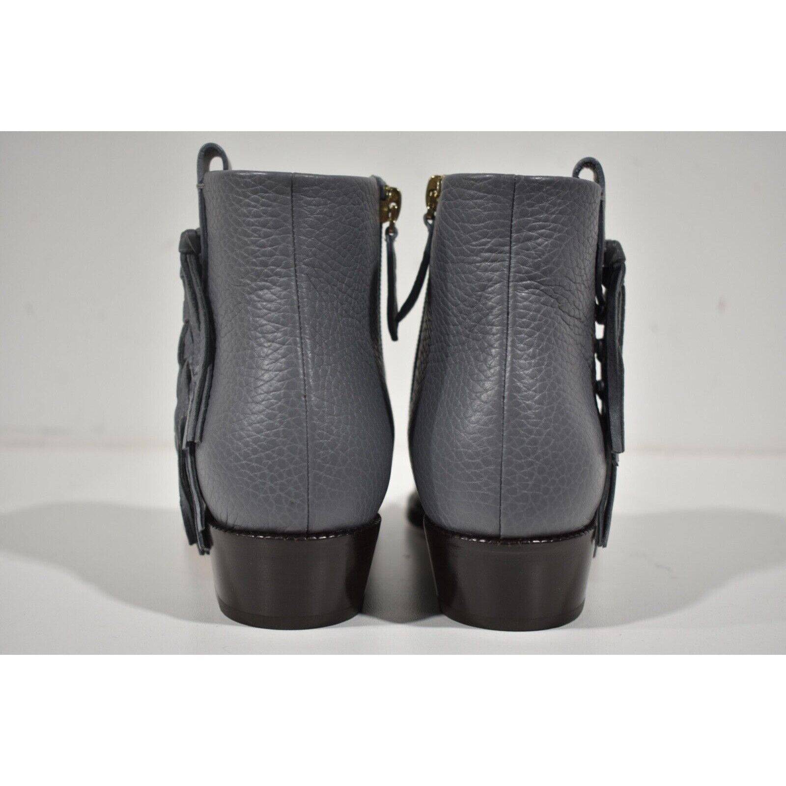 Valentino Valentino Rockstud Grey Pebbled Leather Fringe Western Zip Size US 5 / IT 35 - 8 Thumbnail