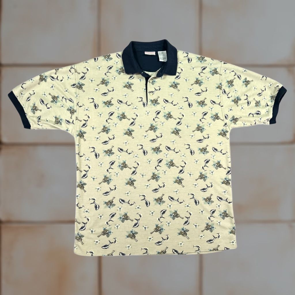 Bugle Boy VINTAGE Bugle Boy Polo Shirt Brown Floral Dolphins 90s Adult LARGE Shirt Mens Polo Brown Floral Dolphins 90s Large Size US L / EU 52-54 / 3 - 1 Thumbnail