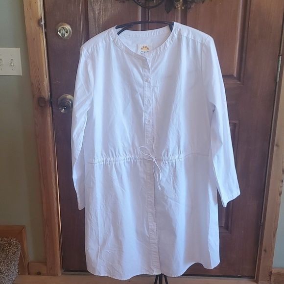 Designer C&C California White Cinched Long Sleeve Sz L Dress or Tunic Size L / US 10 / IT 46 - 2 Thumbnail