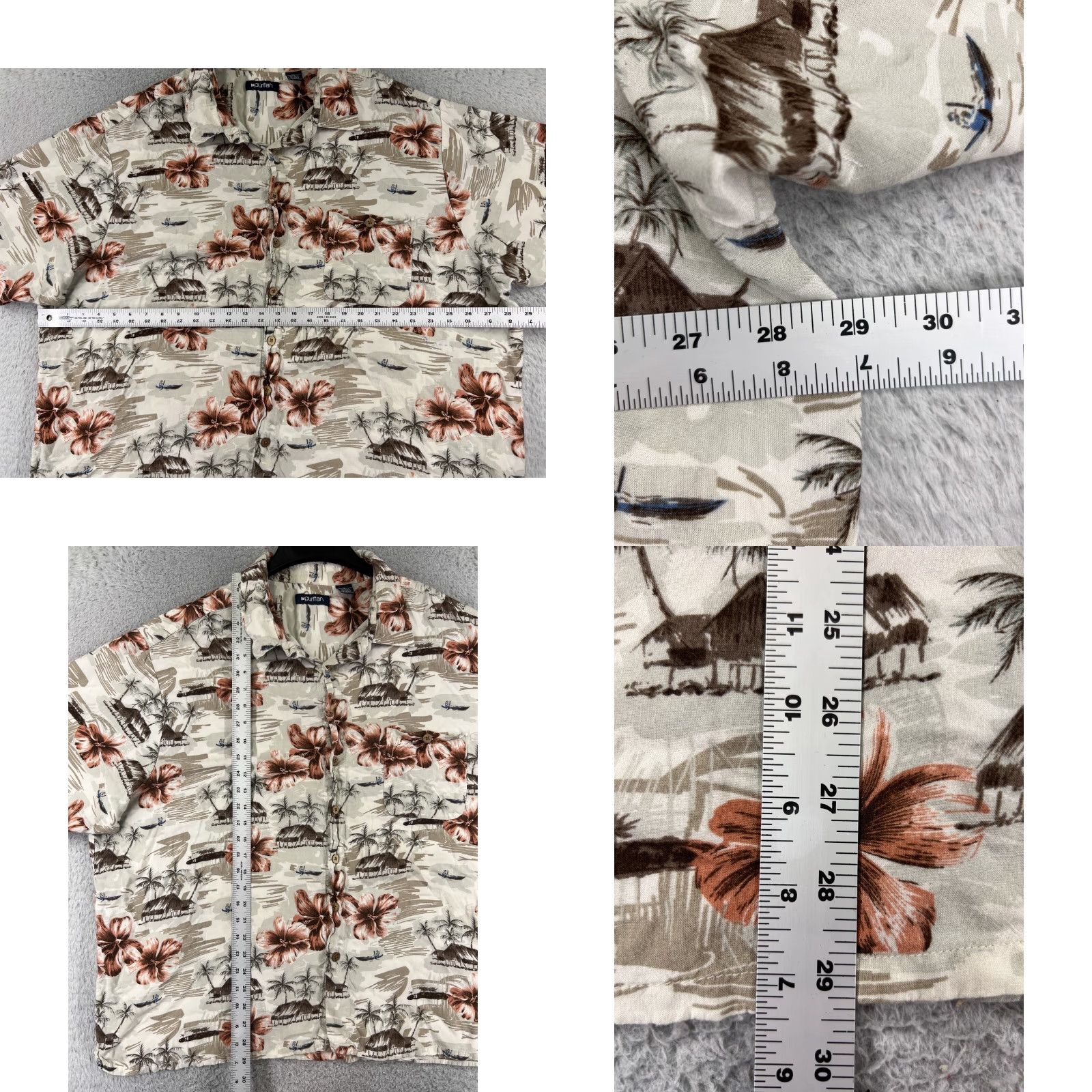 Vintage Puritan Shirt Adult 3XL Beige Floral Palm Island Rayon Hawaiian Button Shirt (Men) Size US XXL / EU 58 / 5 - 8 Thumbnail