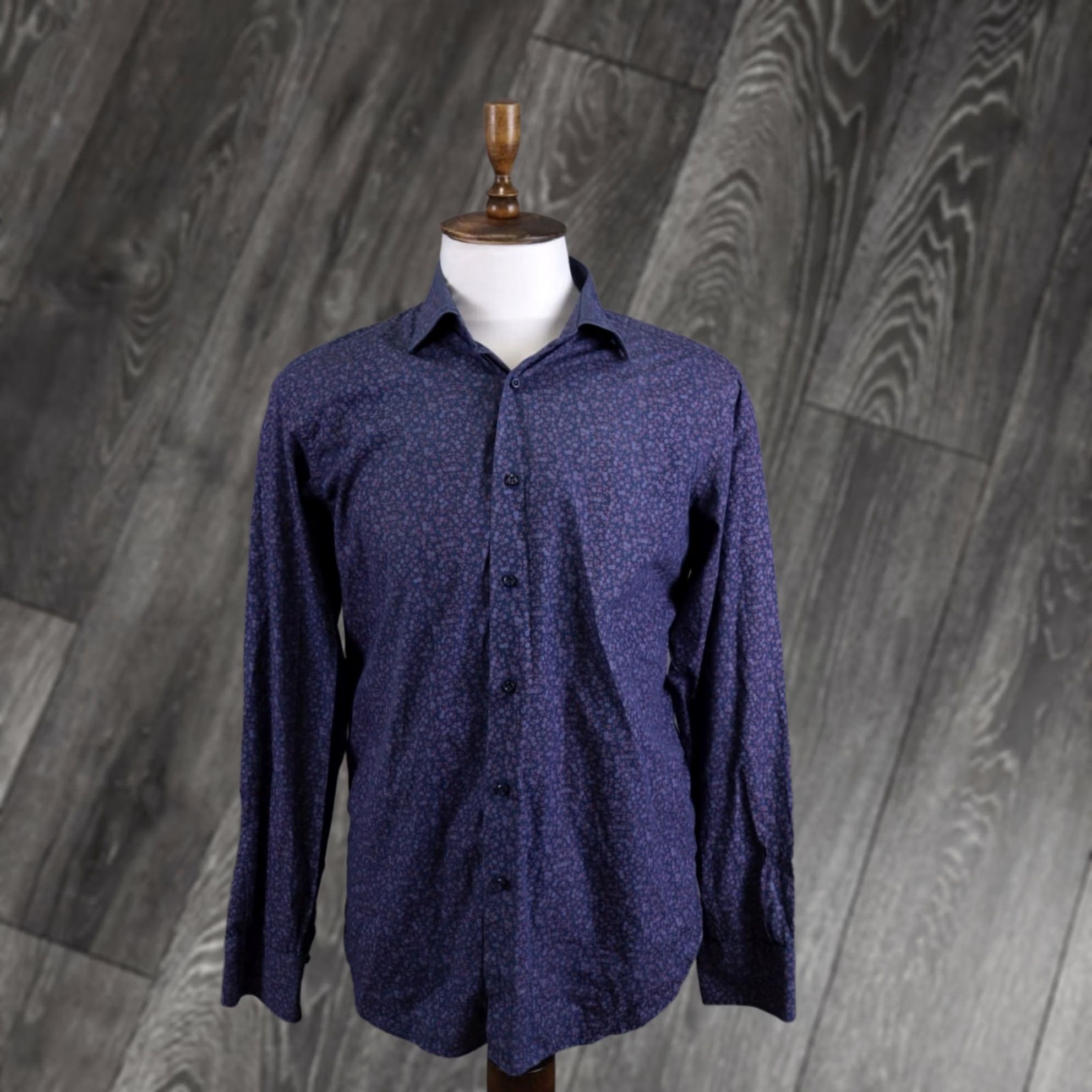 Vintage Camiceria Partenopea Blue Floral Long Sleeve Shirt L Men Button-Up Dress Shirt Size 42R - 1 Thumbnail