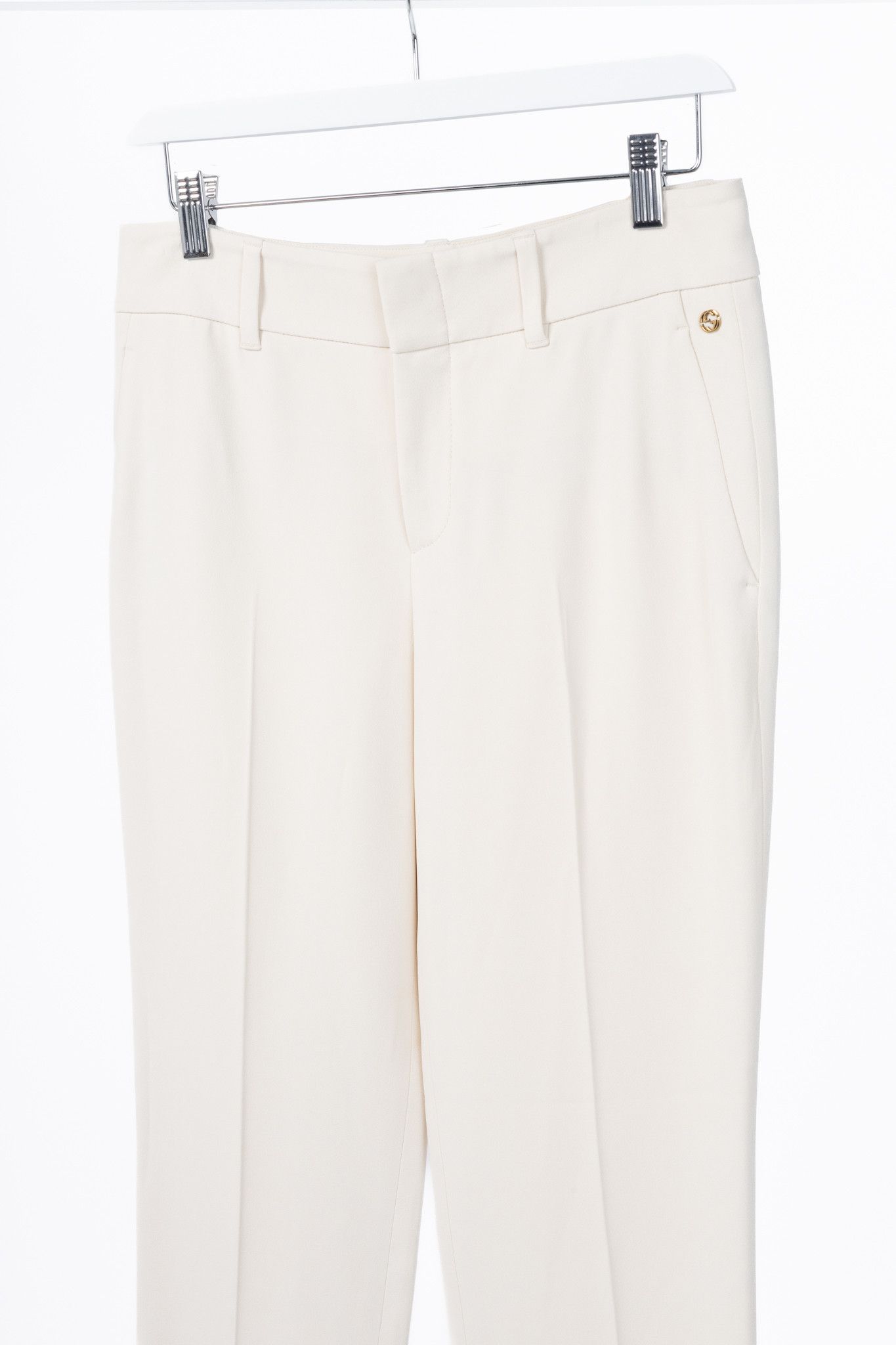 Gucci Gucci Cream Crepe Straight-Leg Holiday Trousers Size 26" / US 2 / IT 38 - 3 Thumbnail