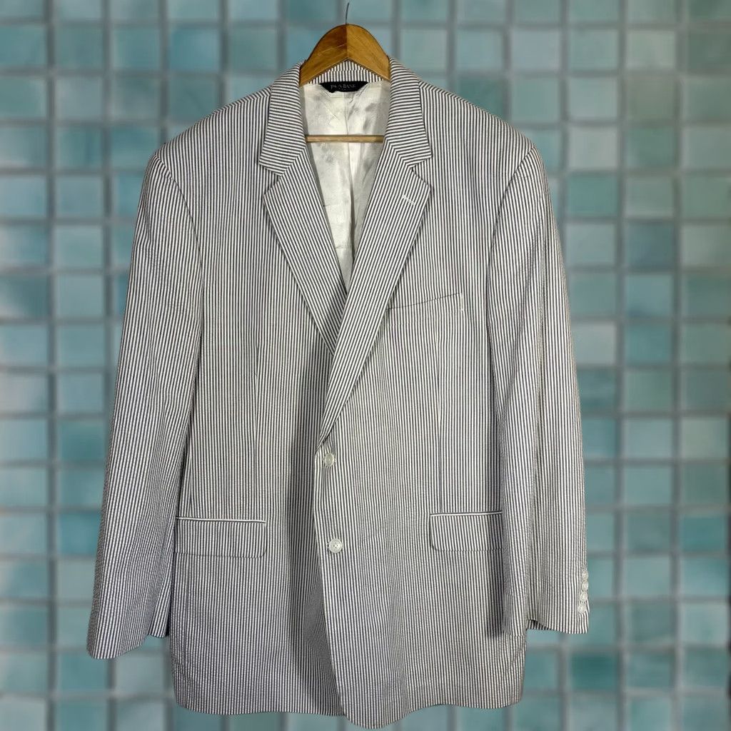 Jos. A. Bank Jos. A. Bank Seersucker Blazer Mens 50 Long Blue White Striped Cotton Sport Coat Size 50R - 1 Thumbnail