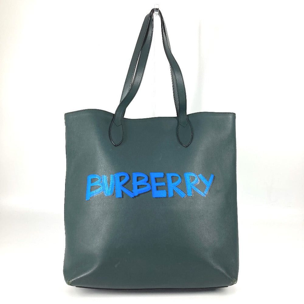 Burberry 4077155 Logo Briefcase Tote Bag Shawl Vertical Shoulder Leather Unisex Khaki in Blue, Women's