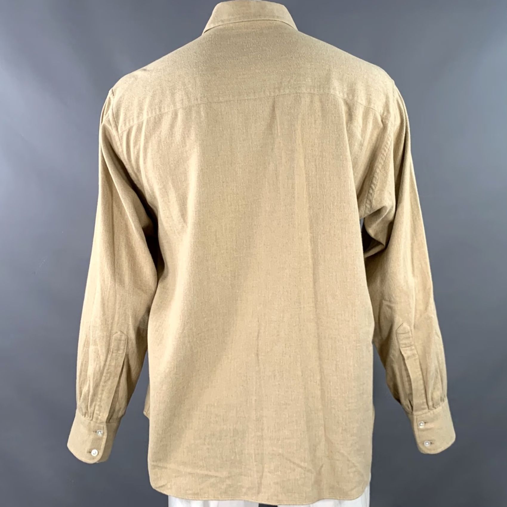 Turnbull & Asser TURNBULL & ASSER Shirt Size XL Beige Cotton Herringbone 2 Pockets Long Sleeve Size US XL / EU 56 / 4 - 4 Thumbnail