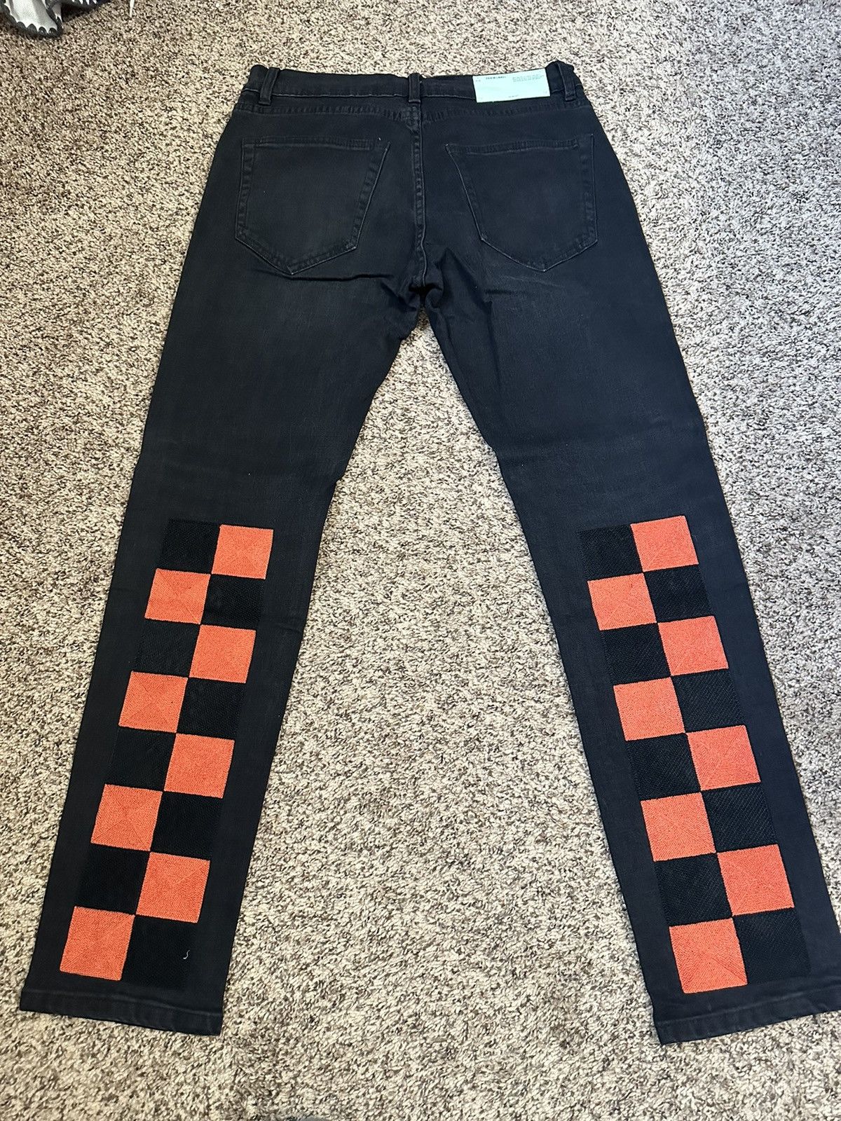 image of Off White Virgil Abloh Checkered Slim Denim Jeans in Black, Men's (Size 31)