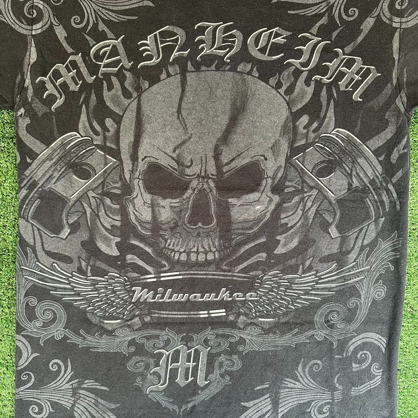 Vintage Vintage Y2K Gothic Flame Skull AOP T-Shirt Boxy Faded Black Size US M / EU 48-50 / 2 - 2 Thumbnail