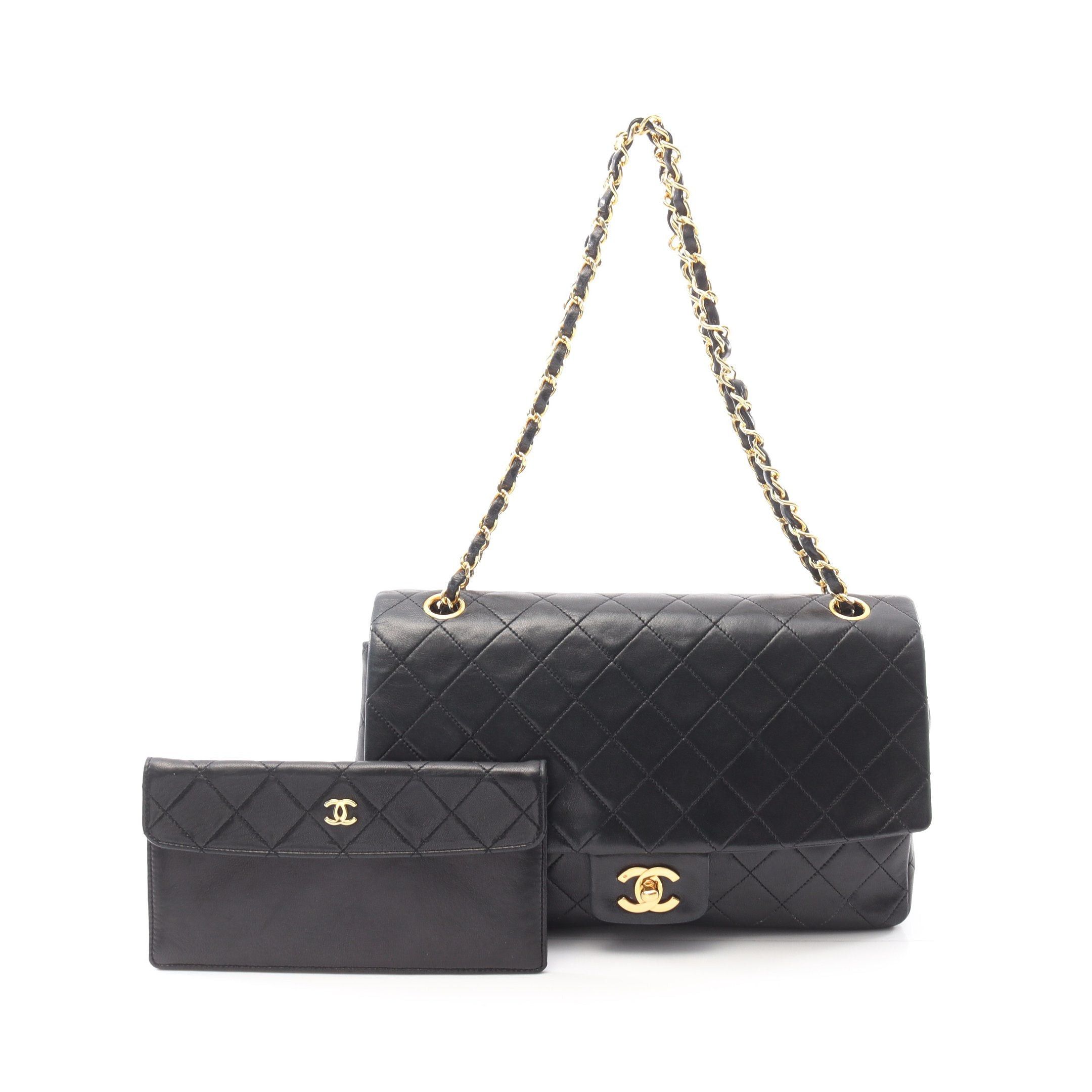 Chanel Chanel Matelasse Single Flap Chain Shoulder Bag Lambskin Black Gold Hardware Size ONE SIZE - 1 Thumbnail