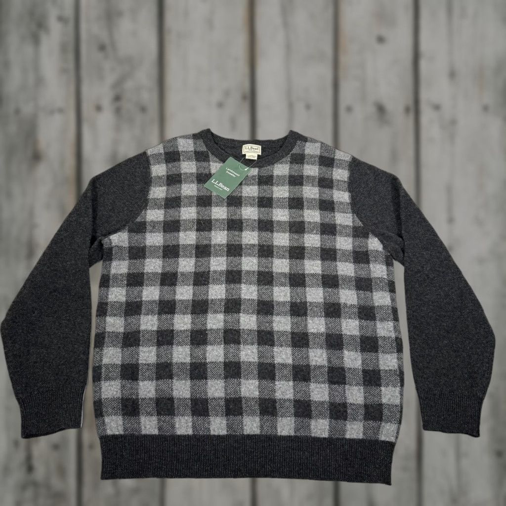 Vintage L.L.Bean Mens Large Gray Lambswool Buffalo Check Crewneck Pullover Sweater Size US L / EU 52-54 / 3 - 1 Thumbnail