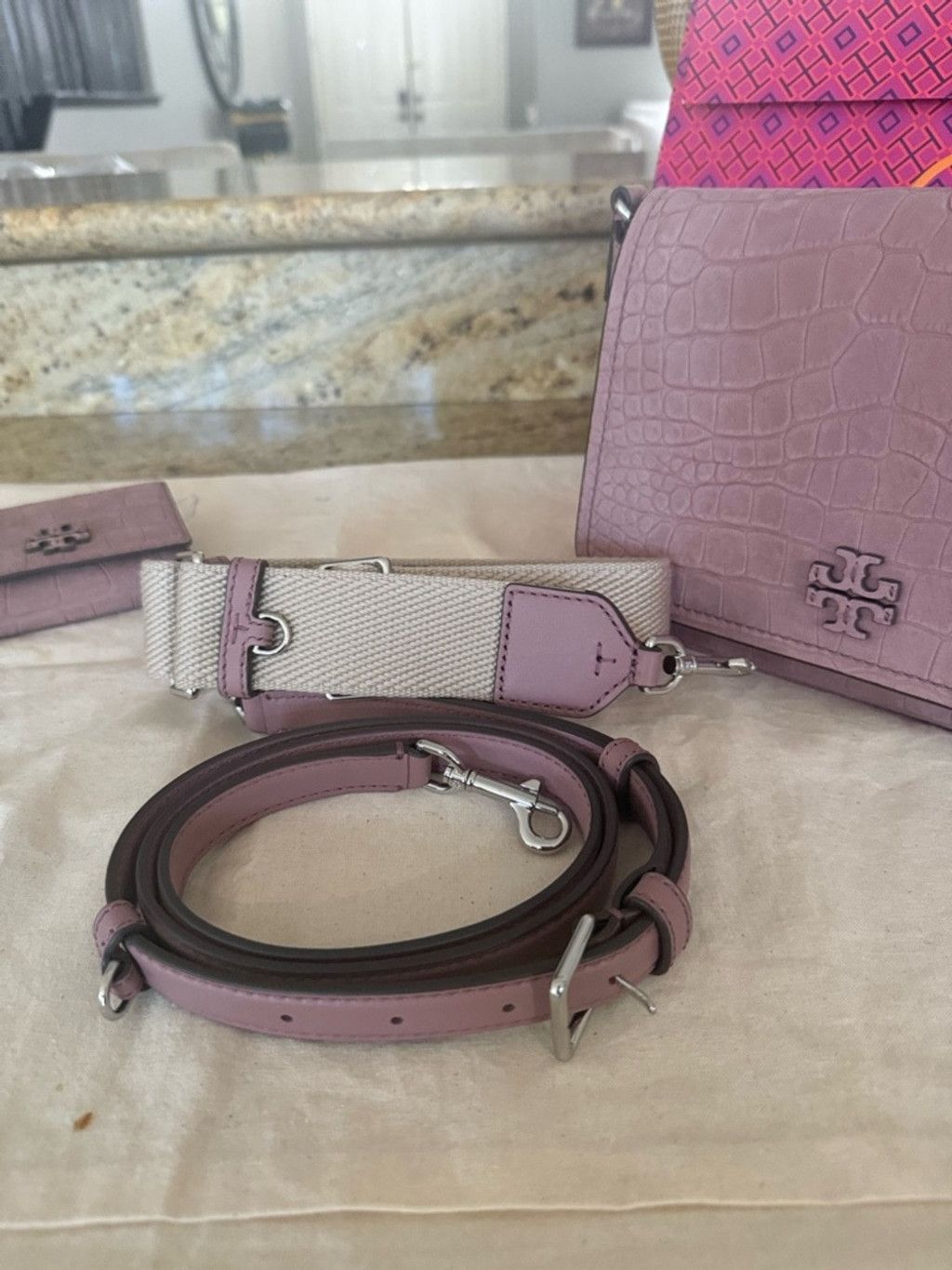 Tory Burch New Tory Burch THEA EMBOSSED SUEDE FLAP CROSSBODY Size ONE SIZE - 4 Thumbnail