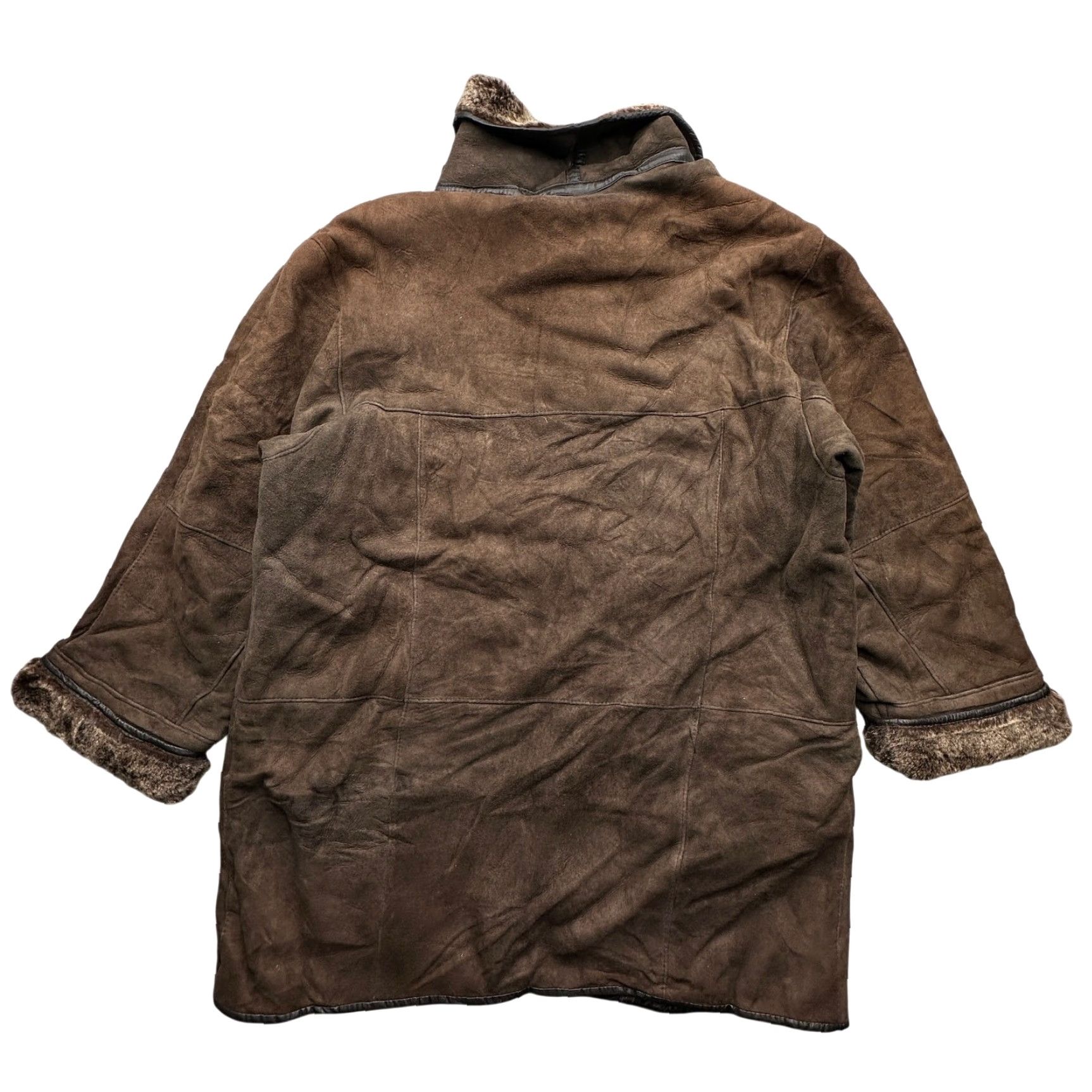 VINTAGE Harlin Shearling Sheepskin Leather Jacket Mens XL Fur Lined Brown Button Coat