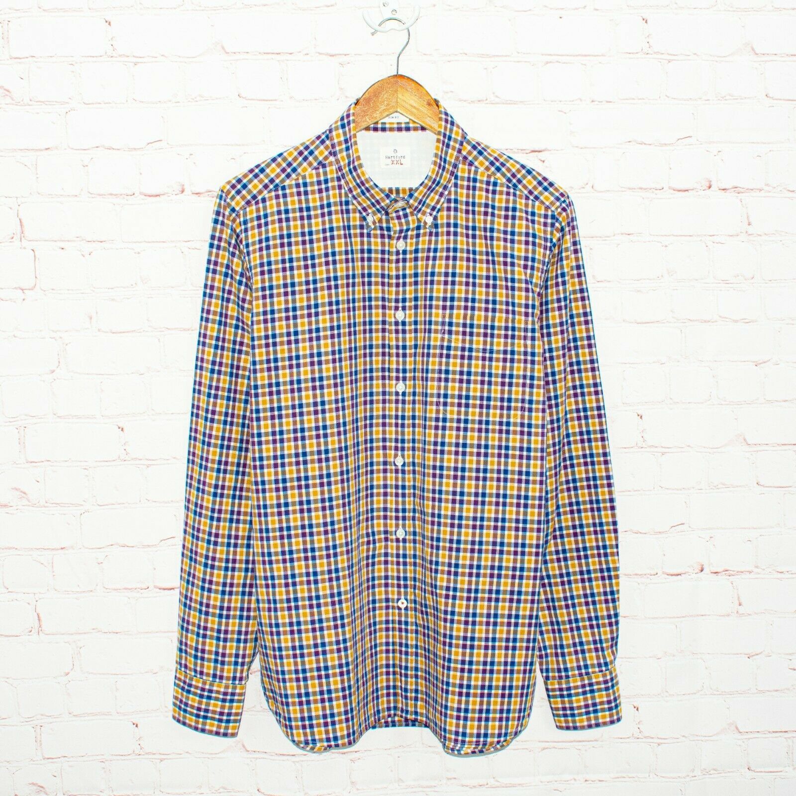 Hartford Hartford Size 2XL Slim Fit Button up Shirt Yellow Blue Check Size US XXL / EU 58 / 5 - 1 Thumbnail